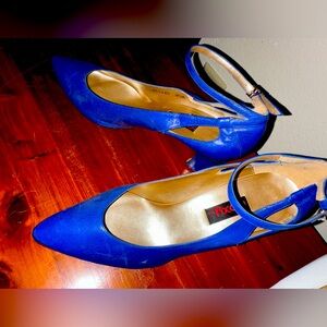 Vintage 80s Proxy Leather Ankle Strap Electric Blue Keyhole Heels Y2K